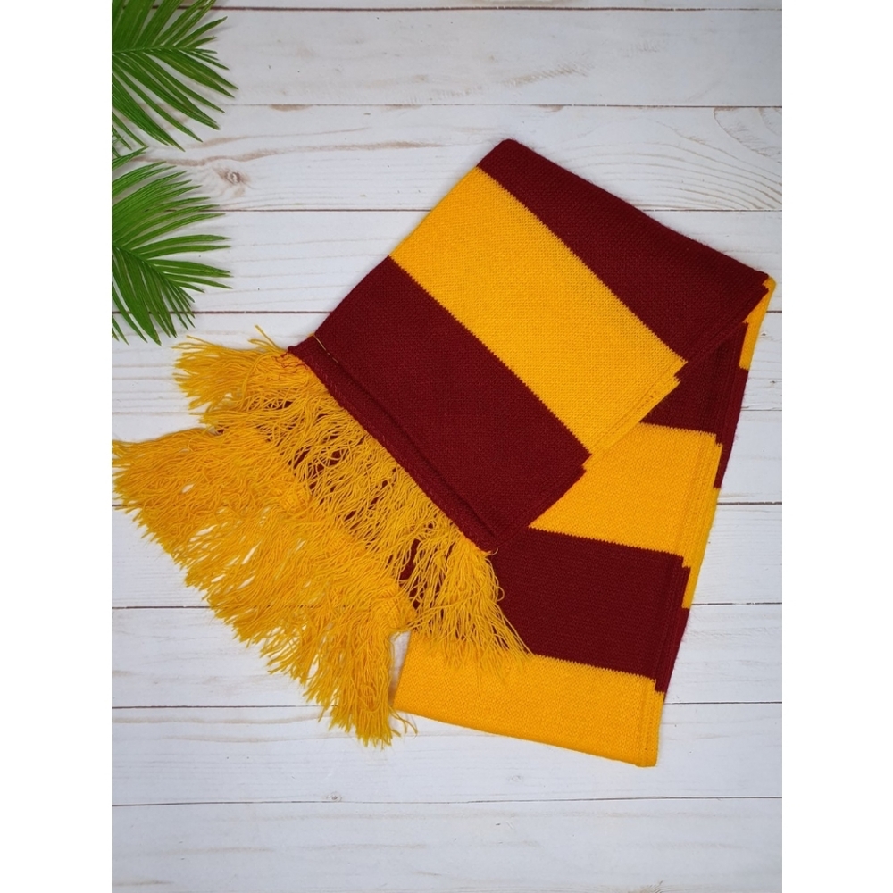 Striped Maroon and Gold Knit Scarf - Unbranded